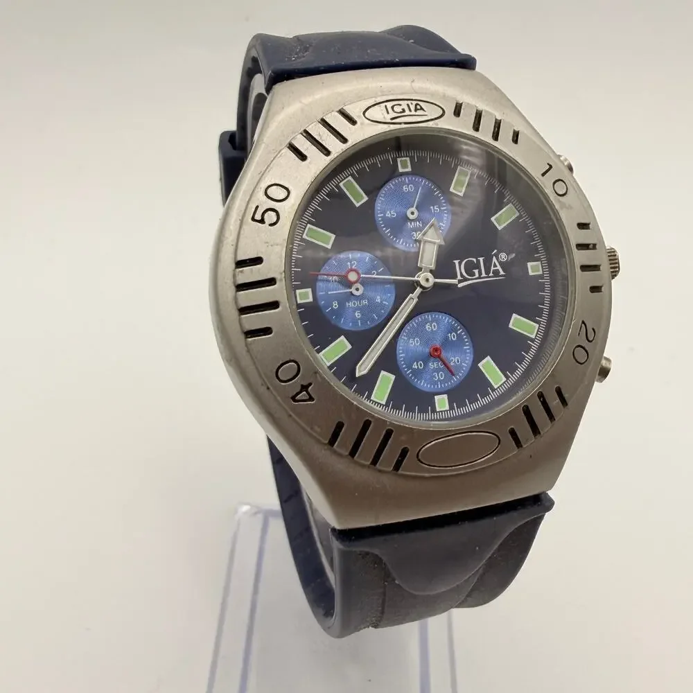 IGIA Multi-Dial Sport Watch - Blue & Green Scuba-Diver Style Working New Battery
